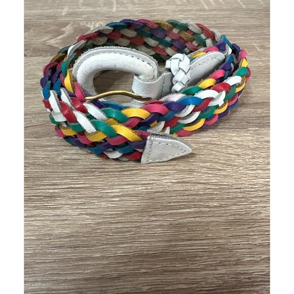 Vintage CHIC Rainbow Braided Belt Split Leather Unisex Medium White Buckle 38" - Picture 1 of 6